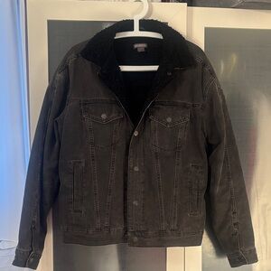 H&M Grey/ Charcoal Denim Jacket w Sherpa Lining